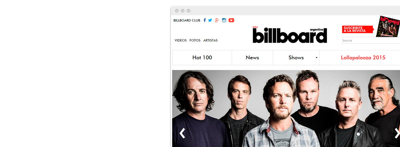 Diseño web de Billboard Argentina.